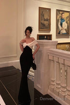Classy Sheath Off The Shoulder Black Prom Dresses Birthday Outfits Evening Gown