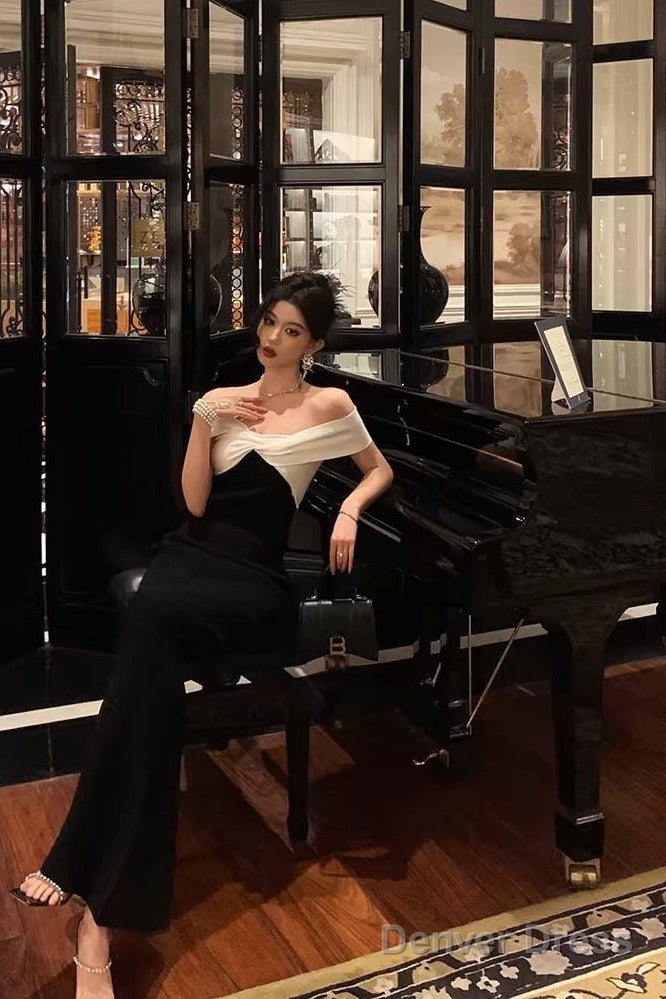 Classy Sheath Off The Shoulder Black Prom Dresses Birthday Outfits Evening Gown Main image