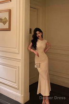 Classy Sheath Scoop Neckline Ivory Prom Dresses Birthday Outfits Prom Gowns