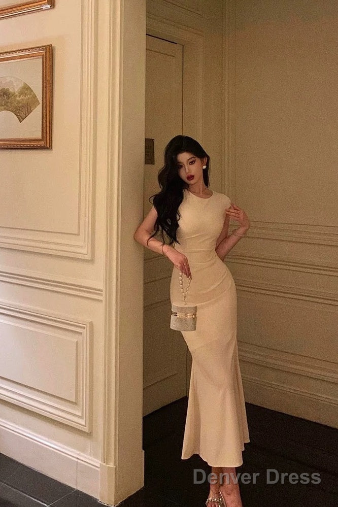 Classy Sheath Scoop Neckline Ivory Prom Dresses Birthday Outfits Prom Gowns
