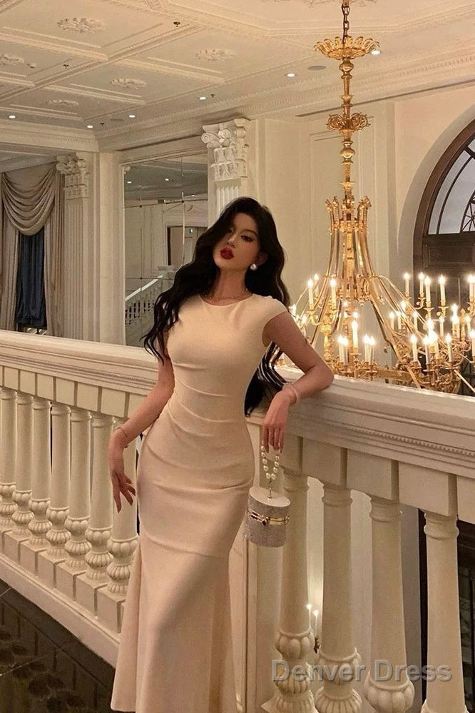 Classy Sheath Scoop Neckline Ivory Prom Dresses Birthday Outfits Prom Gowns