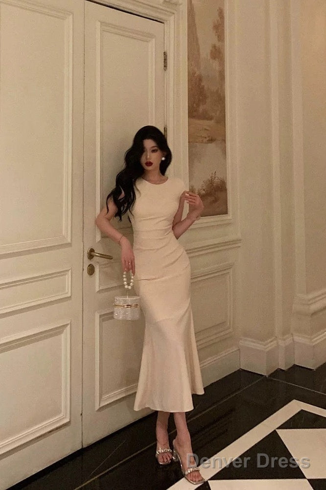 Classy Sheath Scoop Neckline Ivory Prom Dresses Birthday Outfits Prom Gowns
