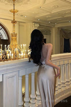 Classy Sheath Spaghetti Straps Champagne Prom Dresses Birthday Outfits Prom Gowns