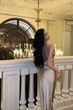 Classy Sheath Spaghetti Straps Champagne Prom Dresses Birthday Outfits Prom Gowns