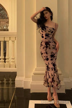 Classy Sheath Spaghetti Straps Floral Backless Prom Dress Birthday Outfits Prom Dresses