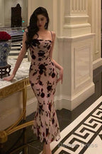 Classy Sheath Spaghetti Straps Floral Backless Prom Dress Birthday Outfits Prom Dresses