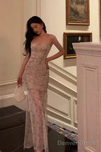 Classy Sheath Spaghetti Straps Floral Long Prom Dresses Birthday Outfits Prom Gowns