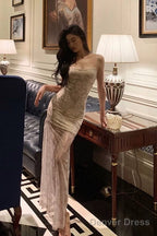Classy Sheath Spaghetti Straps Floral Long Prom Dresses Birthday Outfits Prom Gowns