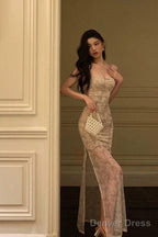 Classy Sheath Spaghetti Straps Floral Long Prom Dresses Birthday Outfits Prom Gowns