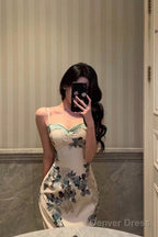 Classy Sheath Spaghetti Straps Floral Prom Dresses Birthday Outfits Prom Gowns