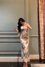 Classy Sheath Spaghetti Straps Floral Prom Dresses Birthday Outfits Prom Gowns