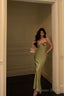 Classy Sheath Spaghetti Straps Green Long Prom Dresses Birthday Outfits Prom Gowns