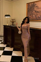 Classy Sheath Spaghetti Straps Lilac Prom Dresses Birthday Outfits Prom Gowns