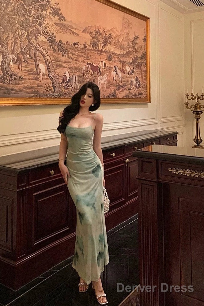 Classy Sheath Spaghetti Straps Mint Green Floral Prom Dresses Birthday Outfits Prom Gowns