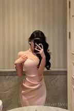Classy Sheath Spaghetti Straps Pink Satin Prom Dresses Birthday Outfits Prom Gowns