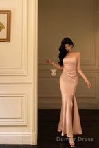 Classy Sheath Spaghetti Straps Pink Satin Prom Dresses Birthday Outfits Prom Gowns