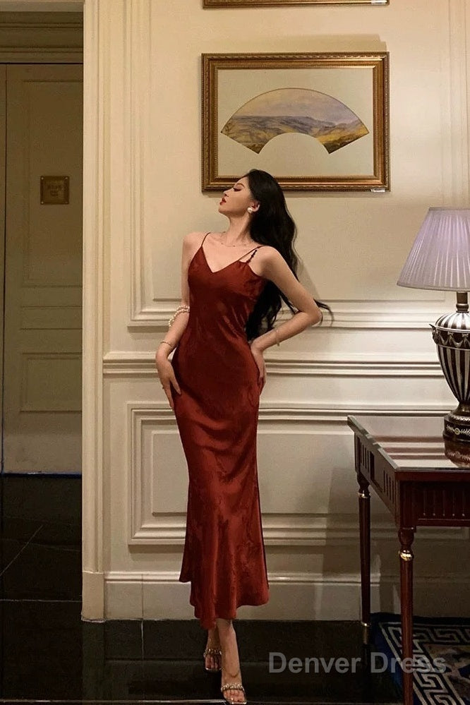 Classy Sheath Spaghetti Straps Red Lace Prom Dresses Birthday Outfits Prom Gowns
