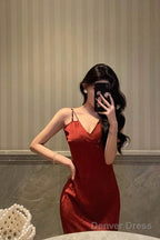 Classy Sheath Spaghetti Straps Red Lace Prom Dresses Birthday Outfits Prom Gowns