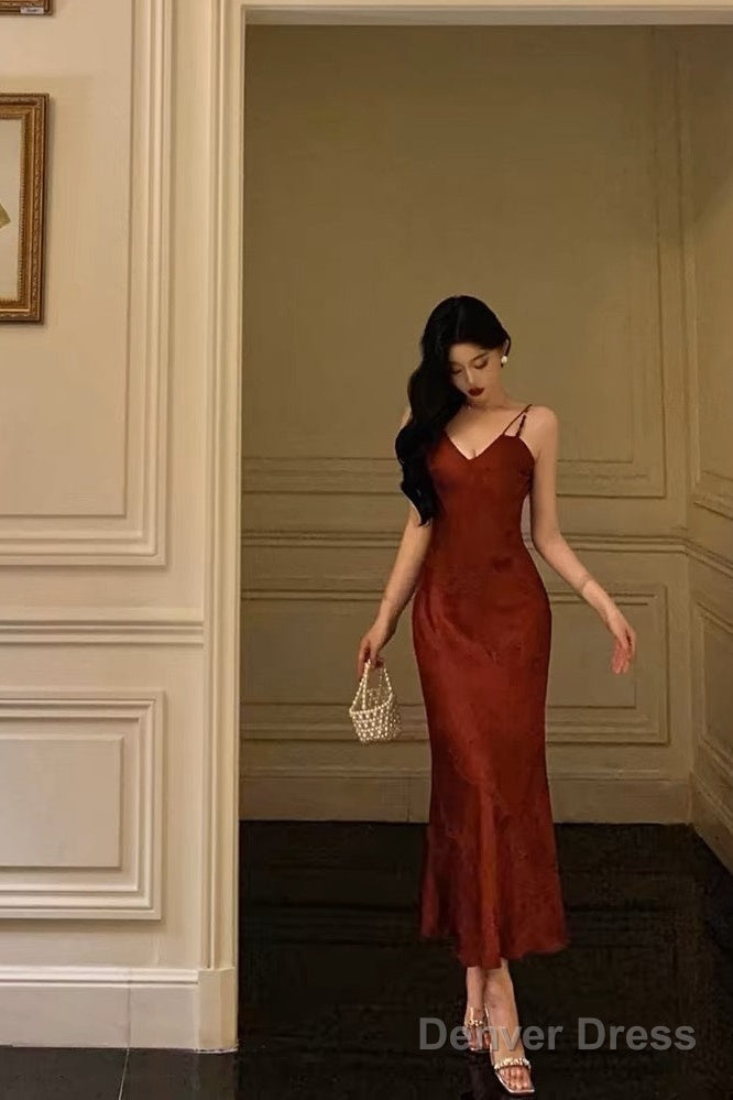 Classy Sheath Spaghetti Straps Red Lace Prom Dresses Birthday Outfits Prom Gowns