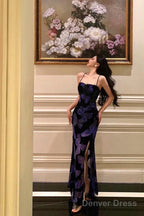 Classy Sheath Spaghetti Straps Royal Blue Floral Prom Dresses Birthday Outfits Prom Gowns