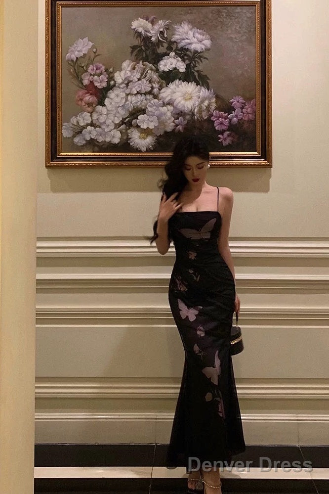 Classy Sheath Spaghetti Straps Sleeveless Black Backless Prom Dresses Birthday Outfits Main image