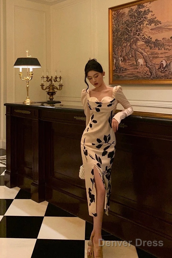 Classy Sheath Sweetheart Floral Satin Prom Dresses Birthday Outfits Prom Gowns