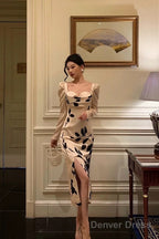 Classy Sheath Sweetheart Floral Satin Prom Dresses Birthday Outfits Prom Gowns