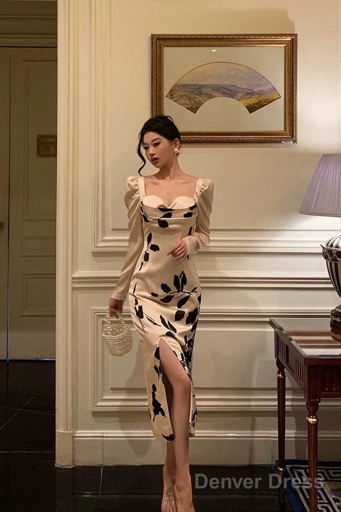 Classy Sheath Sweetheart Floral Satin Prom Dresses Birthday Outfits Prom Gowns