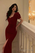 Classy Sheath Sweetheart Neckline Short Sleeves Red Prom Dresses Birthday Outfits Prom Gowns