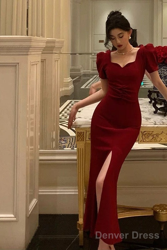 Classy Sheath Sweetheart Neckline Short Sleeves Red Prom Dresses Birthday Outfits Prom Gowns