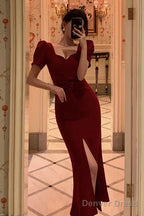 Classy Sheath Sweetheart Neckline Short Sleeves Red Prom Dresses Birthday Outfits Prom Gowns
