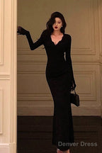 Classy Sheath V Neckline Long Sleeves Black Prom Dresses Birthday Outfits