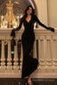 Classy Sheath V Neckline Long Sleeves Black Prom Dresses Birthday Outfits