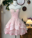 Classy Strapless Lace Beaded A Line Homecoming Dress Pink Short Birthday Dresses