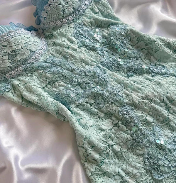 Classy Tiffany Blue Lace Appliques Short Birthday Outfits Homecoming Dress Spaghetti Strap Cocktail Dresses Secondary image