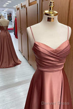 Satin Spaghetti Straps Lace Up A Line Bridesmaid Dresses