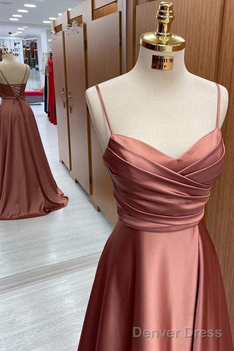 Satin Spaghetti Straps Lace Up A Line Bridesmaid Dresses
