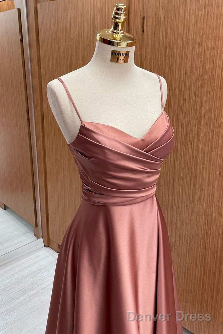 Satin Spaghetti Straps Lace Up A Line Bridesmaid Dresses