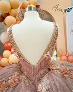 Coffee Beaded Quinceanera Dresses Sexy Spaghetti Neck Appliqued 3D Floral Sweet 16 Princess Ball Gowns Pageant Gown Vestido