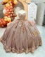 Coffee Beaded Quinceanera Dresses Sexy Spaghetti Neck Appliqued 3D Floral Sweet 16 Princess Ball Gowns Pageant Gown Vestido