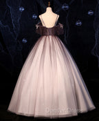 Coffee One Shoulder Tulle Long Prom Gown, Coffee Tulle Formal Dresses