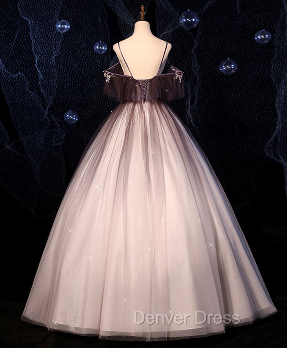 Coffee One Shoulder Tulle Long Prom Gown, Coffee Tulle Formal Dresses