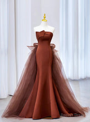 Coffee Satin Tulle Strapless Prom Dress