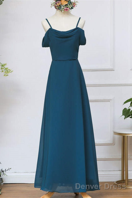 Cold Shoulder Ink Blue Chiffon Bridesmaid Dresses