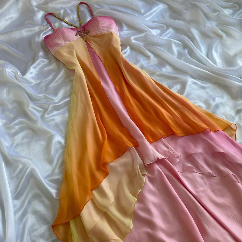 Vintage Colorful Beaded Sheath Chiffon Prom Dress Main image