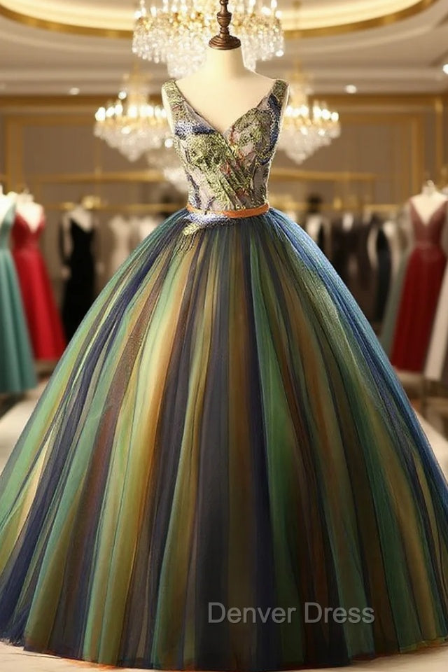 Colorful Tulle V-neck Embroidery Quinceanera Dresses Main image