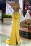 Column Yellow Sleeveless Off The Shoulder Stain Long Sweetheart Prom Dresses with Beadings