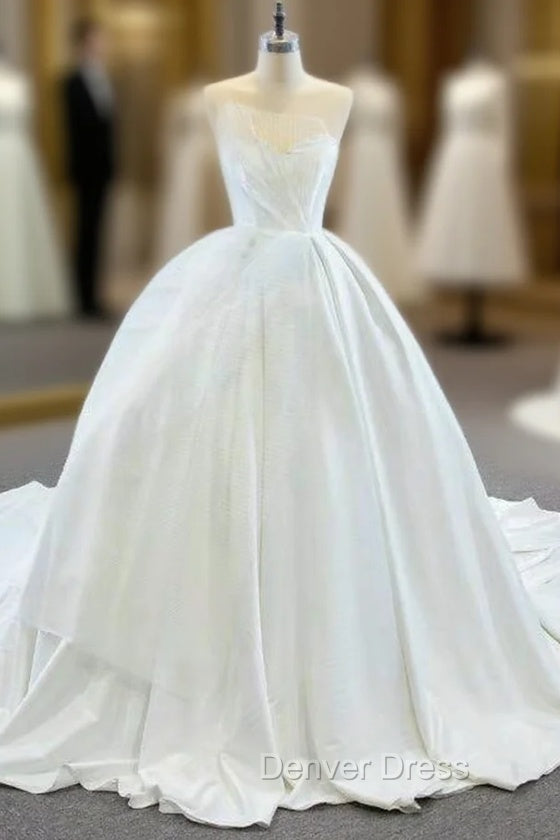 Come In a Wide Variety Of On-Trend Styles, White Ball Gown Satin Sweetheart Pleats Wedding Dresses With Train