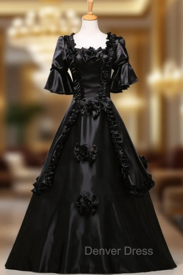 Come In All Styles And Colors Black Ball Gowns Satin Short Sleeve Costume Masquerade Dresses