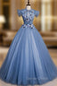 Come In All Styles And Colors Blue Ball Gowns Tulle Backless Pleats Appliques Quinceanera Dresses